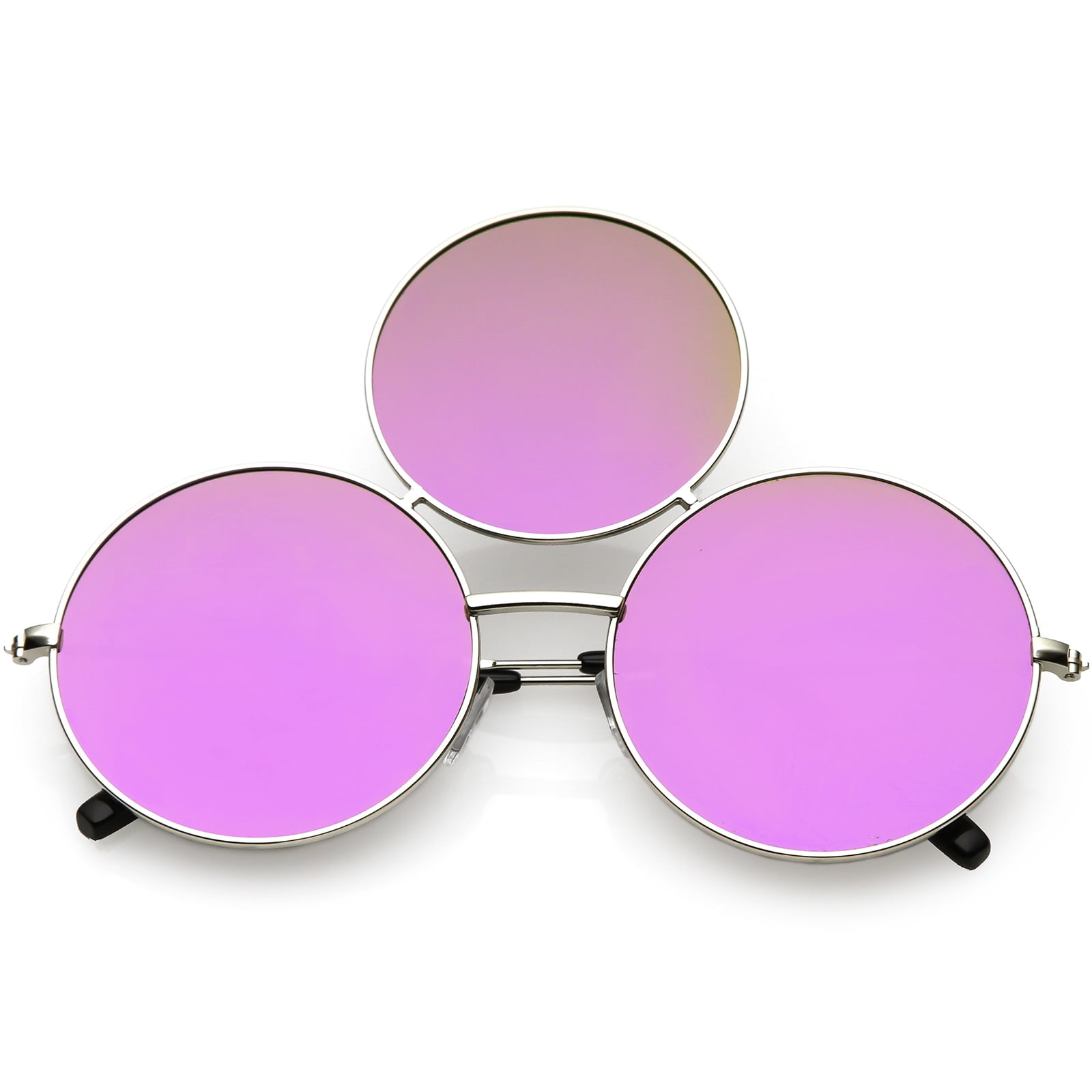 Oversize Circle Third Eye Sunglasses Slim Arms 56mm (Silver / Purple
