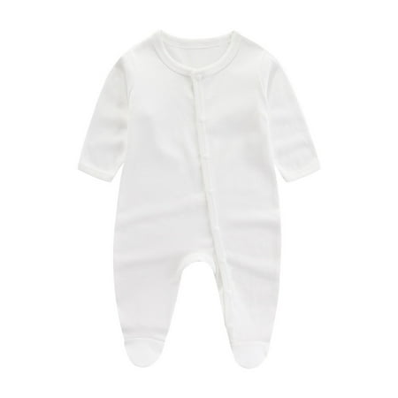

LNWUY Spring Autumn and Winter Boys and Girls Baby Long-Sleeved Trousers Young Children s Jumpsuit Solid Color Round Neck Button Casual Baby Jumpsuit Romper White 6 Months