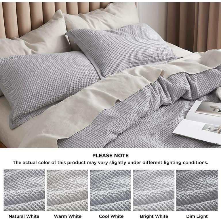 Bedsure King 100% Cotton Waffle Weave Gray Duvet Cover , Soft and Breathable  for All Season 