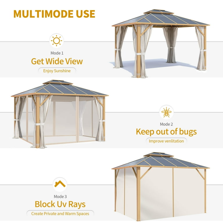 Richryce 10x12ft Hardtop Metal Wood Permanent Cover Gazebo