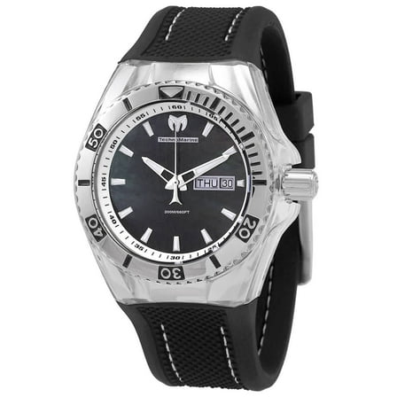 TechnoMarine Cruise Monogram Black Mother of Pearl Logo Textured Dial Black Silicone Strap Men's Watch 115212