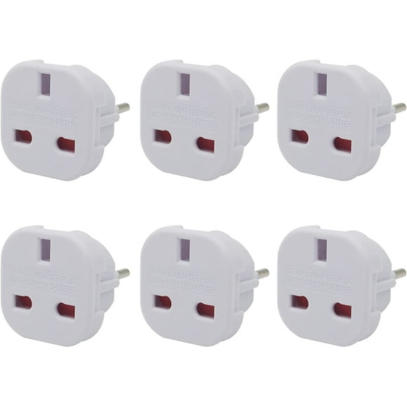 EU Travel Adapter pack of 6, UK to European Plug Adapter, Europe Converter Type C, E, F for Spain, France, Italy, Portugal, Germany, Netherlands