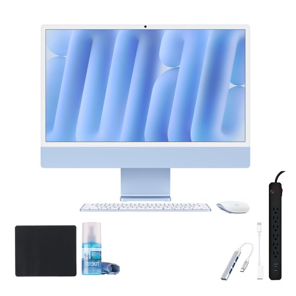 Premium Restored Apple iMac 24" M4 8-Core CPU 16Gb 256Gb SSD - Blue 6-Outlet Surge Protector Mouse Pad More