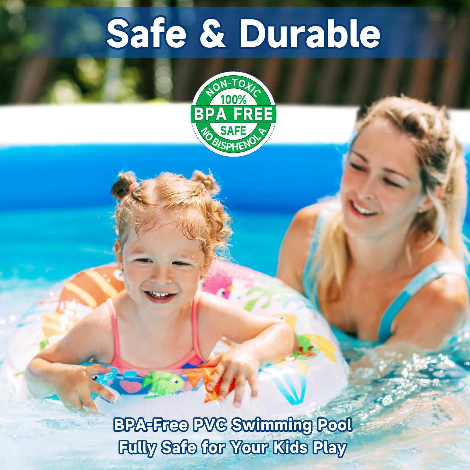 MammyGol Inflatable Pool for Kids and Adults, 102" x 63" x 22" Family Full-Sized Inflatable Swimming Pool,Durable Thickened Above Ground Blow Up Pool for Kids Pools for Backyard Indoor Outdoor Shark