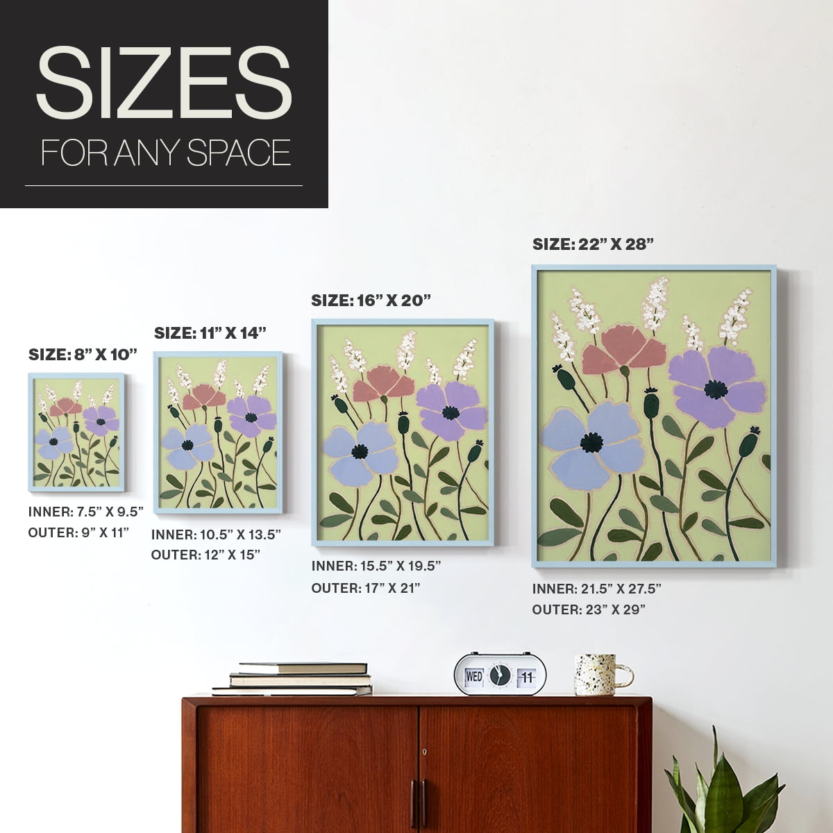Woodblock Floral III Framed Print - Solid Wood in Single Picture Frame Solid Wood 2 Framed Print