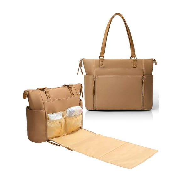 Bolsa para pañales MOMINSIDE, de neopreno, color marrón con cambiador