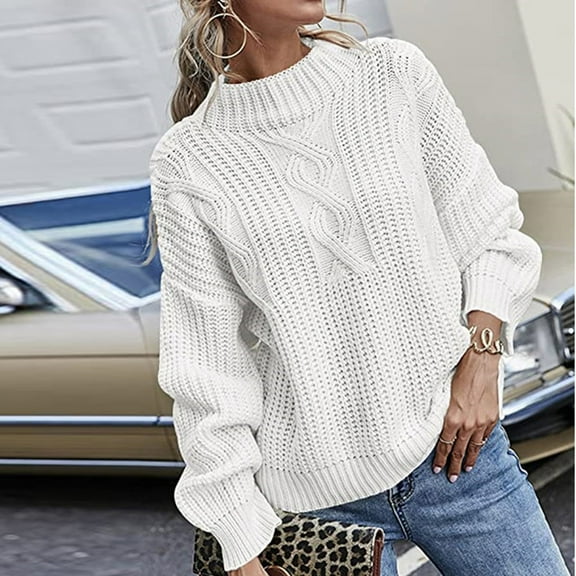 2023 Fall Long Sleeve Sweaters for Women, Women's Crew Neck Cable Knit Pullover Casual Loose Oversized Chunky Sweater Jumper Tops Solid Color S-XXL