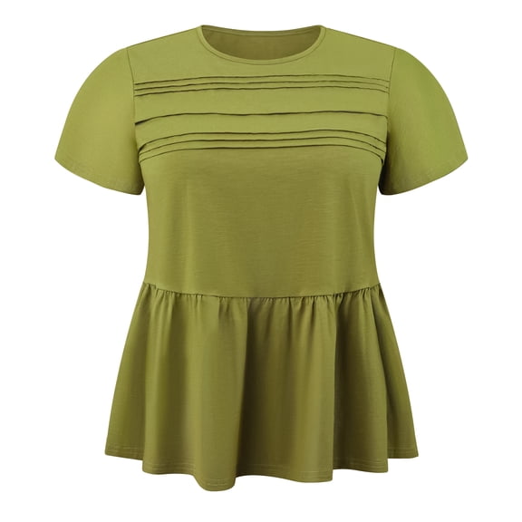 DARING DIVA Women's Plus Babydoll Blouse Trendy Flowy Peplum Tops 1X Olive Green