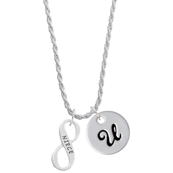 Delight Jewelry Silvertone Niece Infinity Sign Silvertone Script Initial Disc - U - Charm Necklace, 20"+3"
