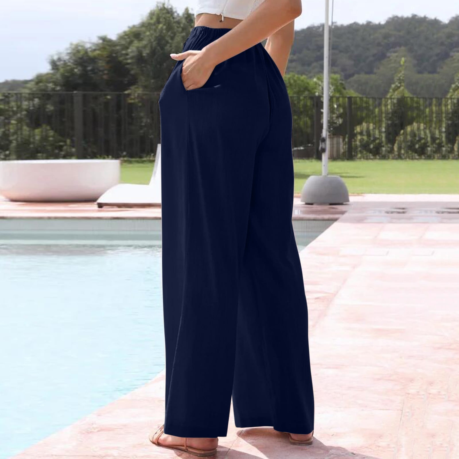 【DISCERNMENT】Nylon Thin Summer Wide Pants lightweight summer pants women Casual Wide Leg Pants With On