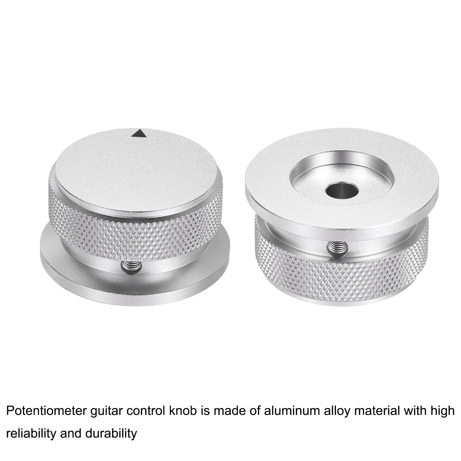 Uxcell 2 Pcs Aluminium Potentiometer Knobs, 1/4" (6mm) Universal Volume Tone Control Knobs with Arrow Indicator for Guitar, Bass, 13/16" Silver
