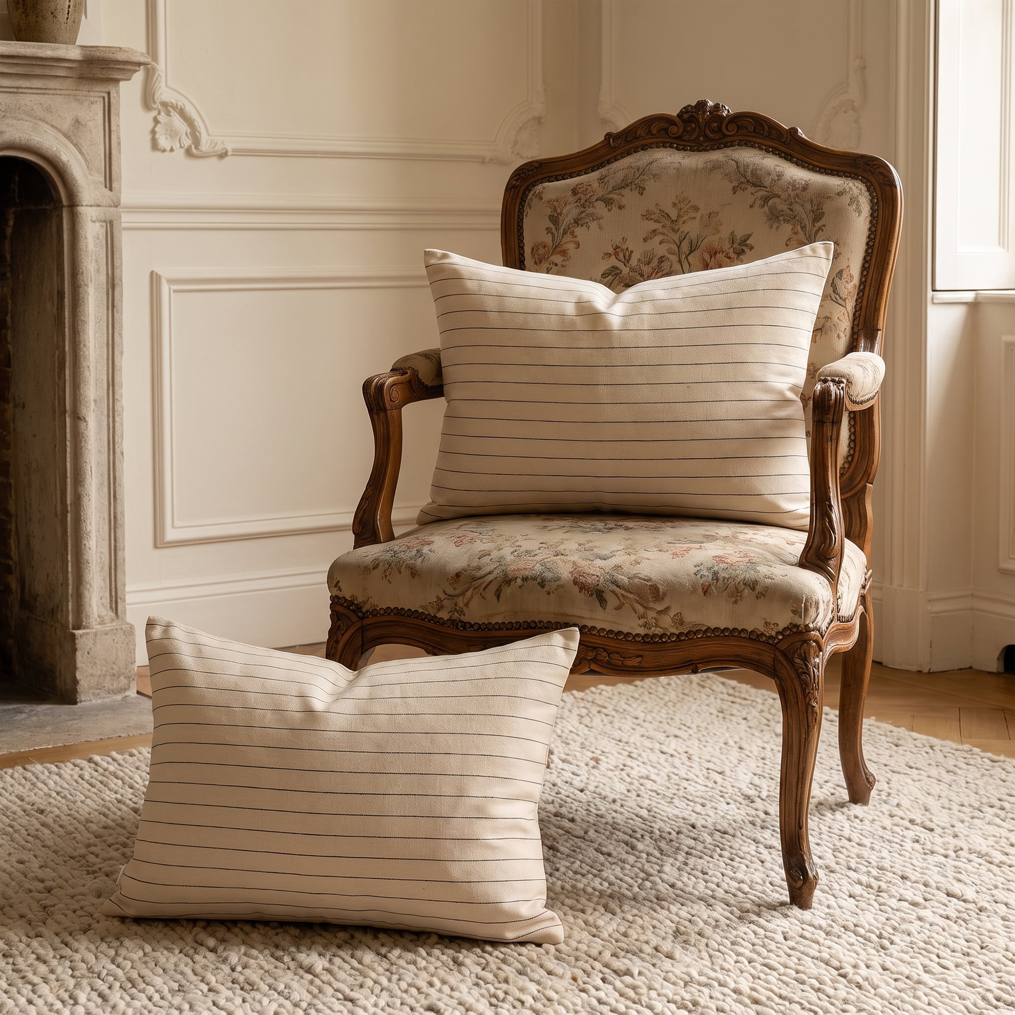 Unique Bargains 2 Pack Fine Stripe Throw Pillow Covers Cotton Blend Cases Beige 20"x12"
