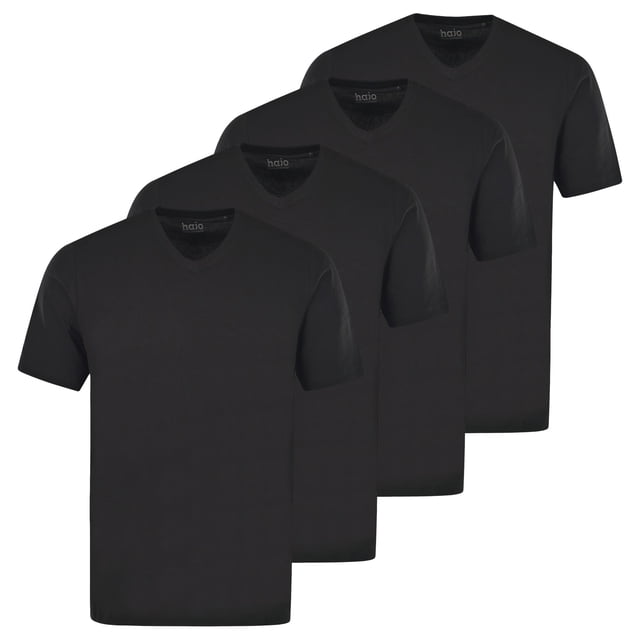 hajo Camiseta de hombre, pack de 4 - Básica, manga corta, cuello en V, algodón, uni Negro 4XL (XXXX-Large)