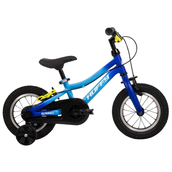Huffy 12-Inch GRM Kids’ Bike, Multiple Ways to Learn: Balance Mode, Training Wheels & Standard Riding, Triple Brake System, Parent Assist Handle, Fits Riders 33"–43" Tall, Ages 3-5, Ion Blue