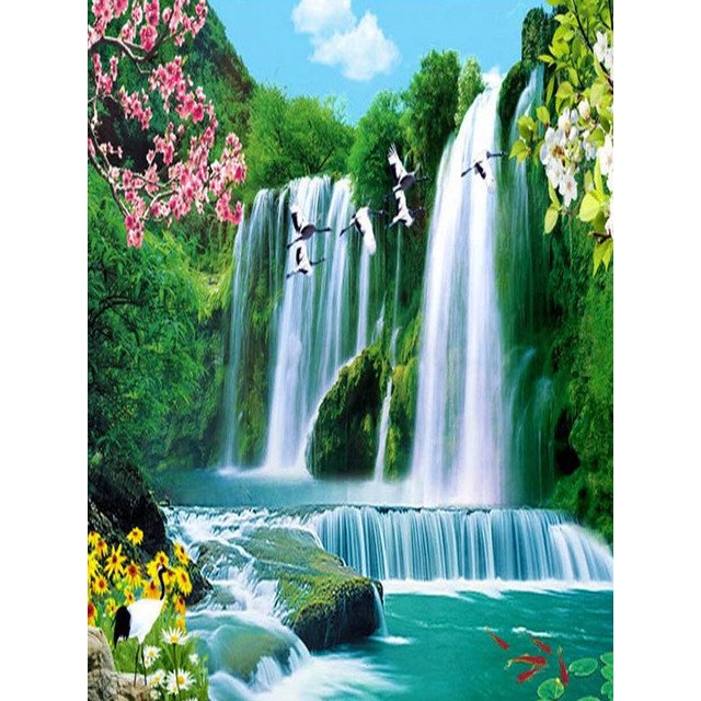 30x40cm 5D Pintura de diamante de bricolaje completa, Cascada panorámica redonda, Pintura de punto de cruz de lienzo de diamantes de imitación de diamante de bricolaje por número para decoración de pared Adultos niños brillar Electrónica