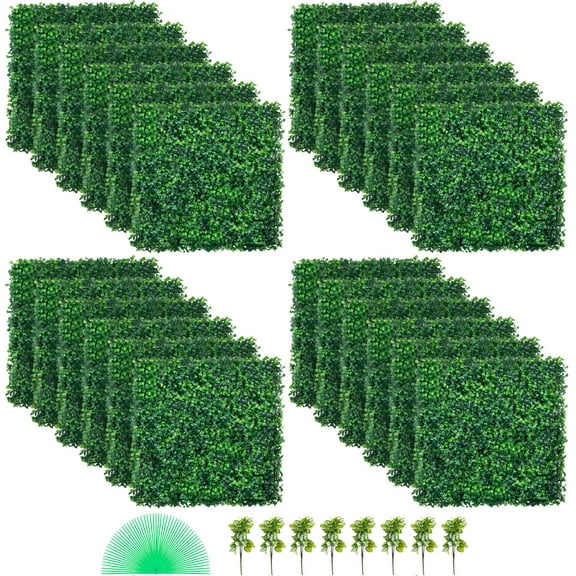 KFFKFF Faux Boxwood Panel UV 24pcs, Boxwood Hedge Wall Panels, Synthetic Grass Wall 20" X 20" 4 cm, Green Grass Wall, Imitation Hedge for Decoration, Privacy Barrier for Indoor, Outdoor, Garden