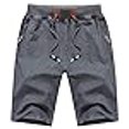 thumbnail image 3 of QPNGRP Mens Shorts Casual Drawstring Zipper Pockets Elastic Waist Darkgray 34, 3 of 4