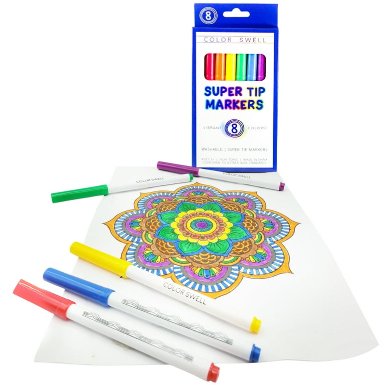 Color Swell Super Tip Washable Markers Bulk Pack 10 Boxes of 8 Vibrant Colors (80 Total)