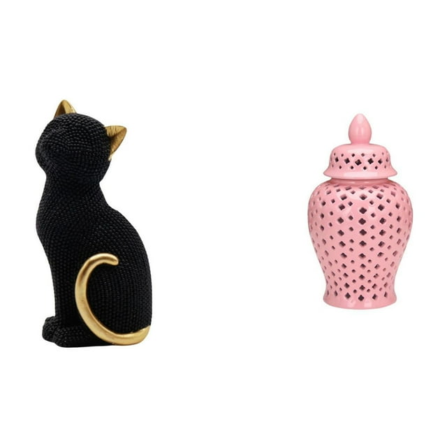 Elegante Escultura De Gato De Resina Y Jarrón De Jengibre De Porcelana, Adorno Coleccionable Decorativo Para Sala De Estar, Dormitorio, Estantería, Entrada, Fiesta, Exhibición