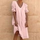 thumbnail image 1 of ICHUANYI Clearance Fashion Women Summer V-neck Doll Dress Solid Color Short Sleeved Dress(Pink, XXL) ICHUANYI WER2023081405331, 1 of 6