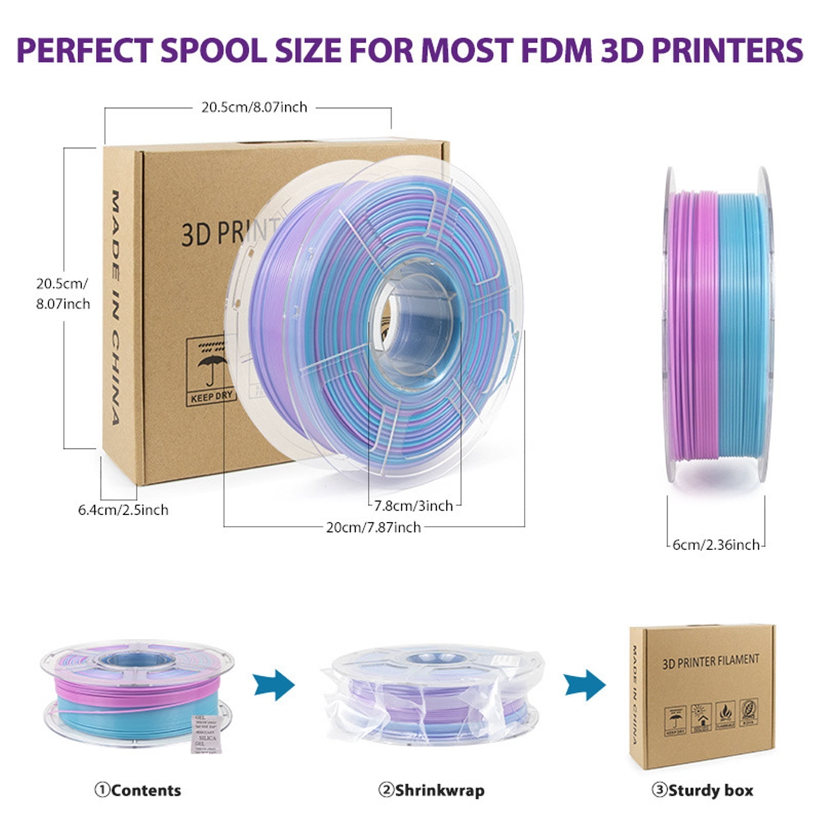 3D Printer Filament Multicolor Gradient Translucent PETG 3D Printer Material 1.75mm Filament for 3D Printing