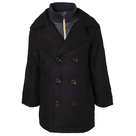 Sportoli Boys Classic Wool Look Lined Winter Vestee Dress Pea Coat Peacoat Jacket - Black Vestee (Size 4)