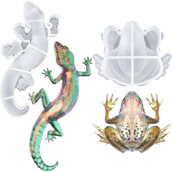 LET'S RESIN Resin Molds Silicone, 2 Pcs Animal Epoxy Resin molds with Realistic Frog and Lizard Shapes, 3D Lifelike Silicone Molds for Epoxy Resin, Wall Desktop, Cabinets Decor