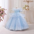 thumbnail image 7 of AHTJRT Girls Sequin Sheer Dress Bubble Sleeve Butterfly Cute A-Line Dresses Wedding Bridesmaid Princess Pageant Gowns Blue 7-8 Years, 7 of 7