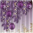 thumbnail image 4 of Christmas Ball Shower Curtain Purple Golden Xmas Ball Snowflake Pine Branch Leaves Merry Christmas Winter Holiday Happy New Year Fabric Bath Curtain with Hook, 4 of 4
