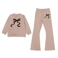 thumbnail image 5 of Shadoumai Tween Girls Clothes Color Block Bow Print Top & Wide Leg Sweatpants 2 Piece Spring/Fall Outfit Set Size 7-16, 5 of 5