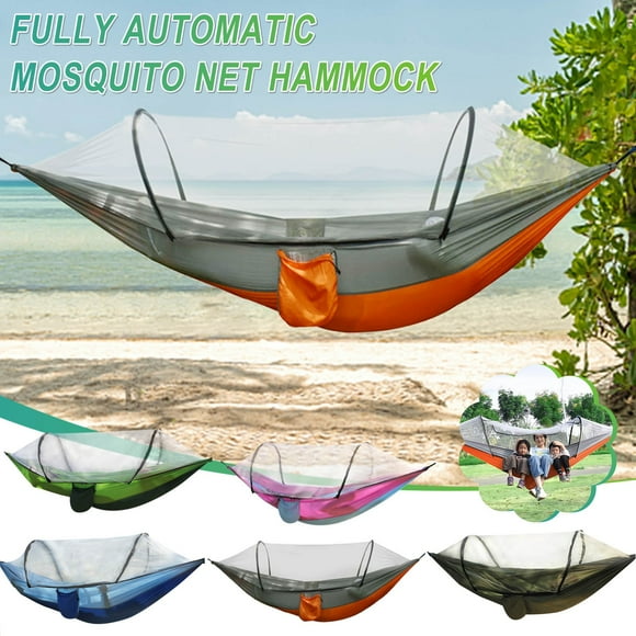 Xihbxyly Hamaca de Exterior con Mosquitera, Portátil, para Viajes, Cama Colgante Doble o Individual, de Nailon de Paracaídas Ligero, Fácil de Instalar para Acampar, Senderismo y Mochilerismo, Tamaño
