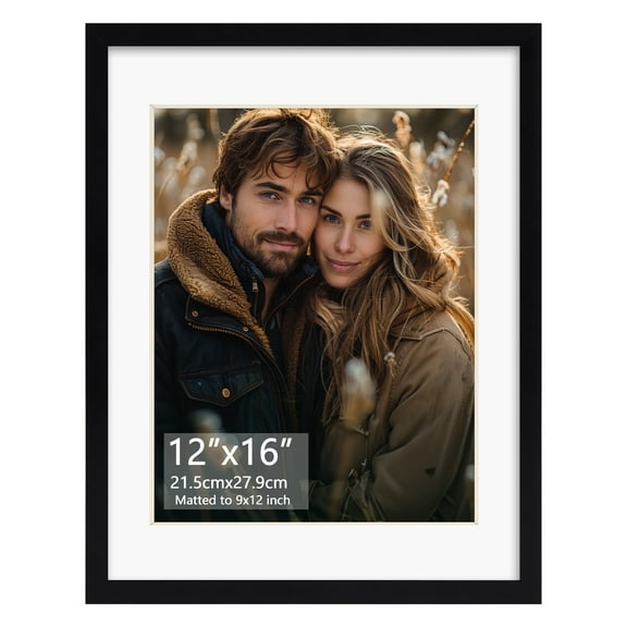 9x12 Picture Frames 1 Pack, 12x16 without Mat and 9x12 with Mat, Black