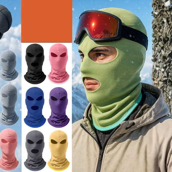 3 Hole Full Face Hood,Solid Color Soft Fabric Winter Windproof Full Face Balaclava,Motorcycle Riding Ski Thermal Head Cover Hood Green