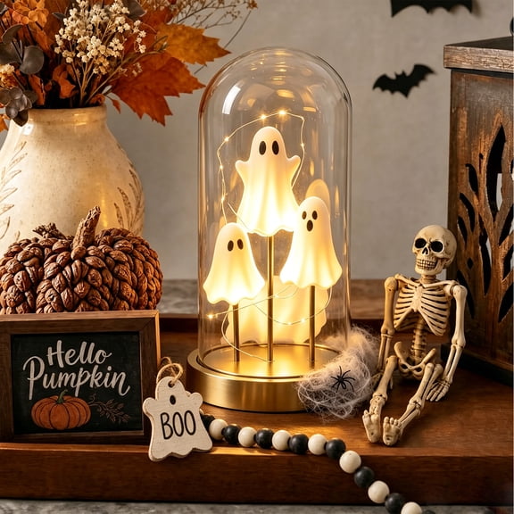 Clearance Halloween Decor-Halloween Decorations Indoor-Light up Ghost in Glass Like-Cute Ghost with Light for Home Kitchen Mantel Tabletop Party Decor and Holiday Decorations Best Halloween Gifts