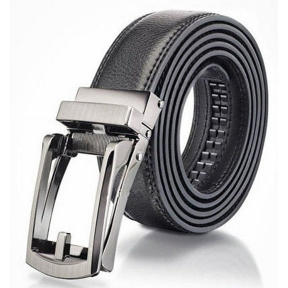 Simyoung Men's Comfort Genuine Leather Ratchet Dress Belt with Automatic Click Buckle ( Black)