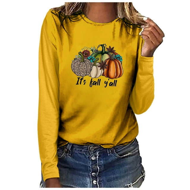 Babysbule Hauts d'Automne pour Femmes C'est l'Automne Yall Femme Col Rond Imprimé Chandail Hauts Manches Longues Blouse