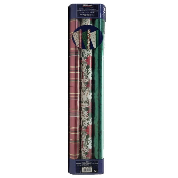 Kirkland Signature Christmas Gift Wrap Wrapping Paper Double Sided 3 Rolls