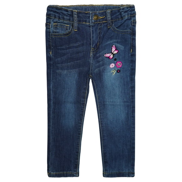 KIDSCOOL SPACE Little Girls Jeans,Elastic Band Inside Embroidered Butterfly Stretchy Soft Denim Slim Pants
