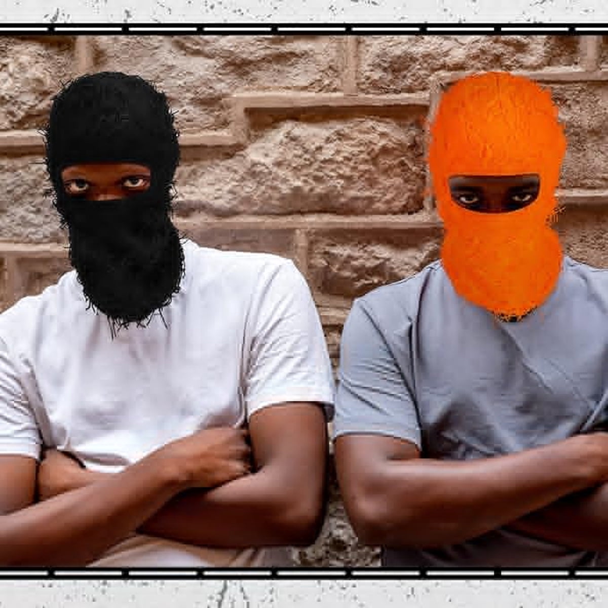 Distressed Black Ski Mask for Men, Mask Winter Warmer Fuzzy Face Mask-Orange