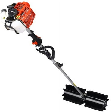 52CC 2HP Hand Held Power Broom Sweeper Gasoline Powered Outdoor Walk Behind Sweeper, for Dirt Grass Leaves Lawn Debris Artificial Turf & Light Snow Cleaning
