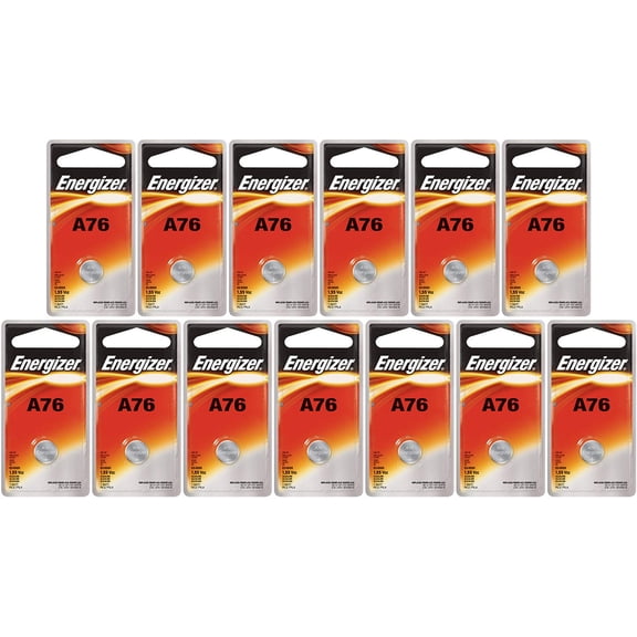 Energizer A76 LR44 1.55V Button Cell Alkaline Batteries (Individually Packaged Each with Retail Hanging Tab) x 13