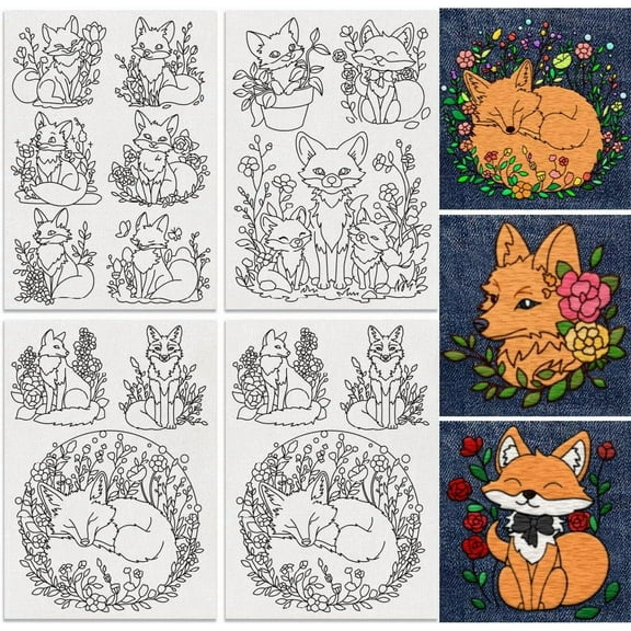1 Set 4 Sheets 11.6x8.2 Inch Stick and Stitch Embroidery Patterns Non-woven Fabrics Water Soluble Embroidery Stabilizers Fox 297x210mmm