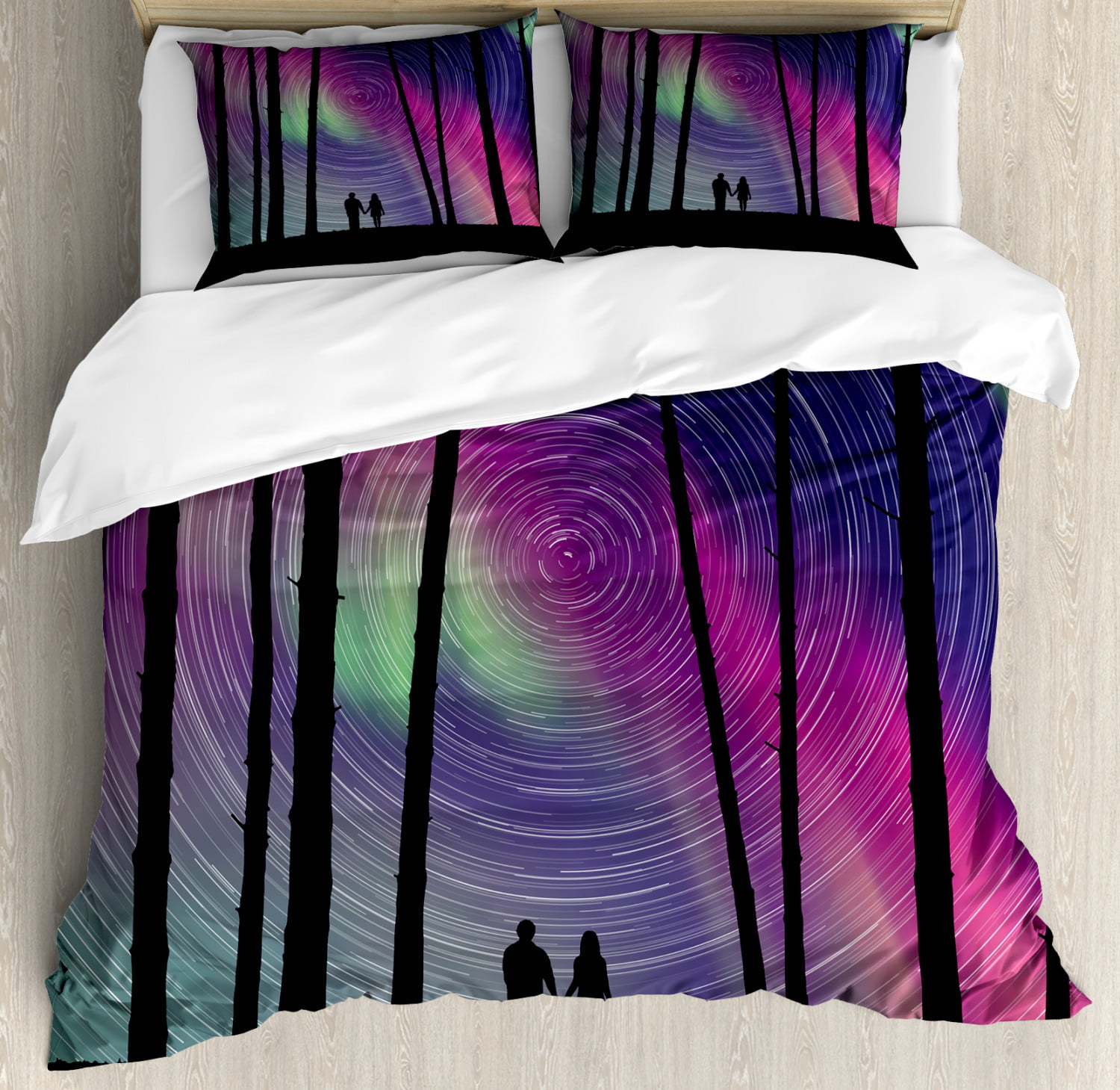 Abstract Woman Duvet Cover Set Cosmic Night Scene In The Forest
