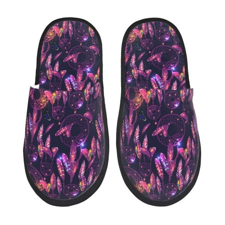 Balery Purple Dreamcatcher Slient Indoor Furry Fleece Comfort House Shoes Soft Non-Slip Home Shoes Cotton slippers House Slippers-- Large