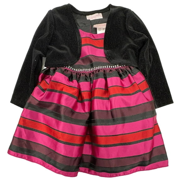 Youngland Infant Girls Striped Satin Christmas Holiday Dress & Shrug 18 Mo