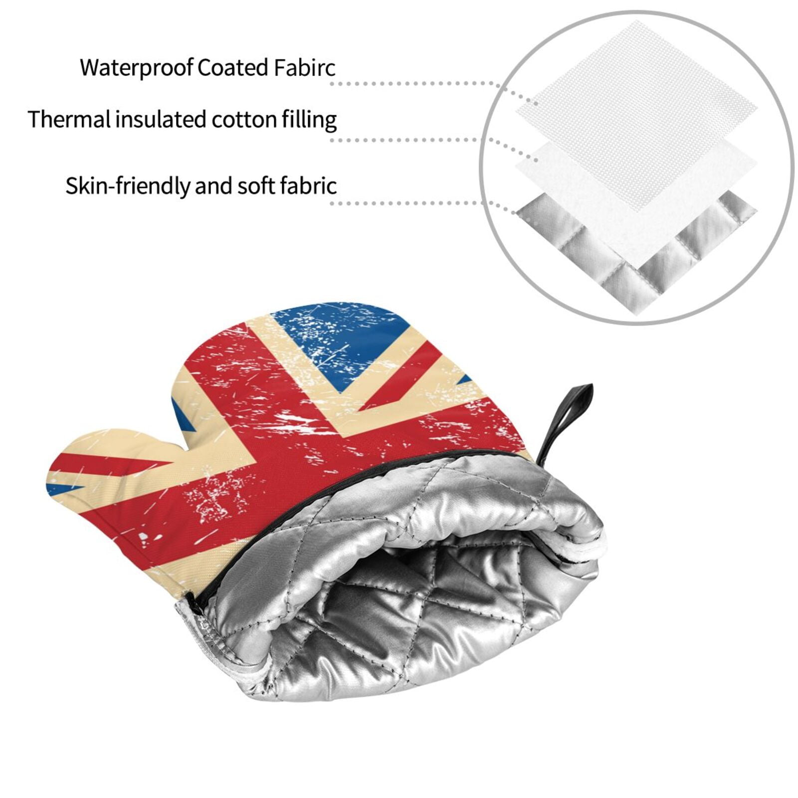 Union Jack Uk Flag Retro 4Pcs Oven Mitts and Pot Holders Sets Oven Kitchen Gloves Hot Pads for Cooking BBQ Baking Grilling