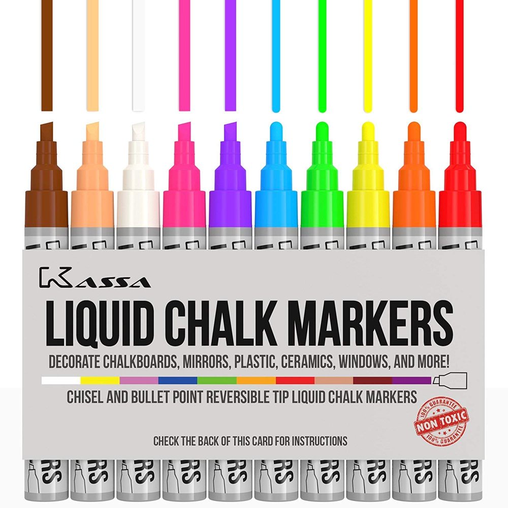 Kassa Liquid Chalk Markers (10 Neon Colors) Chalkboard Marker