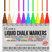 Kassa Liquid Chalk Markers (10 Neon Colors) - Reversible Chisel & Bullet Tip - Non-Toxic Ink