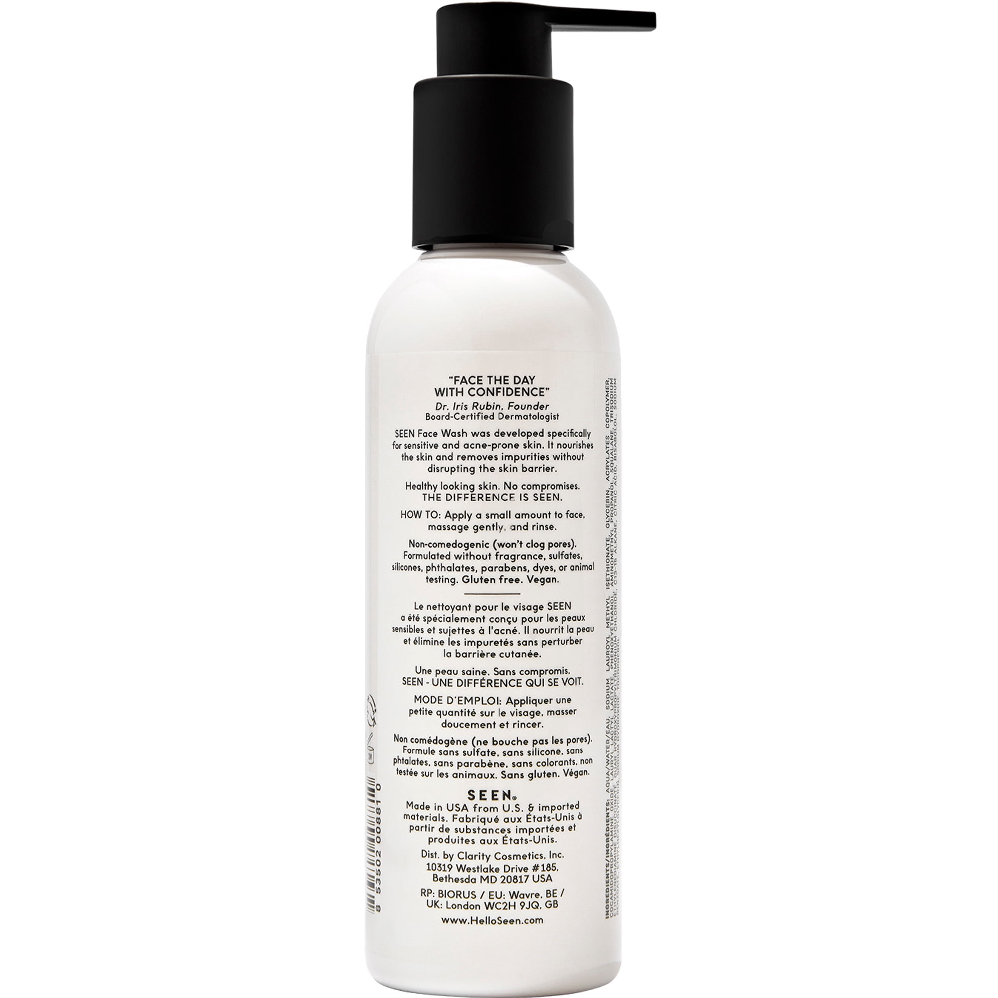 SEEN Face Wash, Fragrance Free -Non-Comedogenic & Non-Irritating Face Cleanser - Dermatologist-Developed - Safe for Sensitive, Eczema & Acne Prone Skin