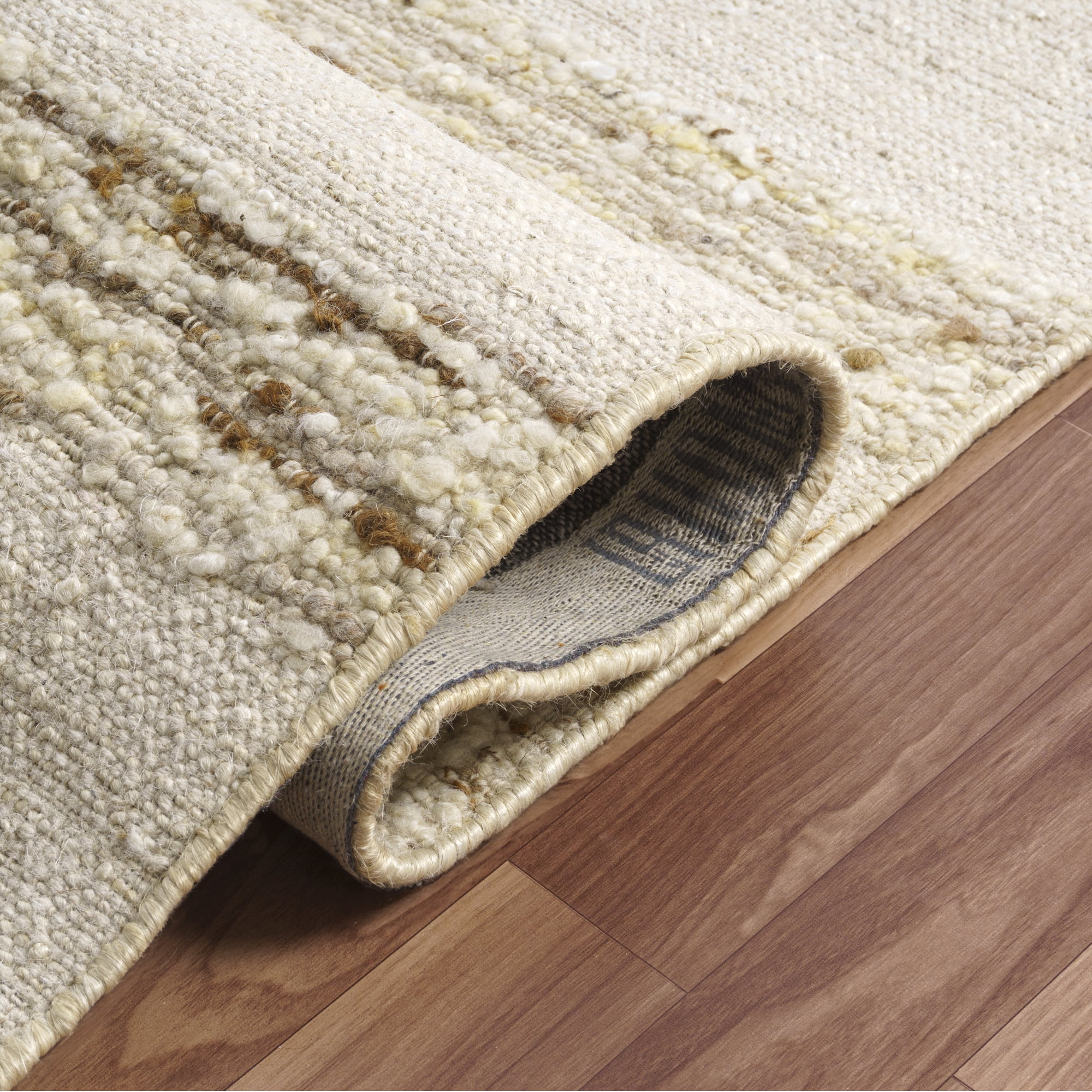 Ox Bay Hayden Checkered Farmhouse Wool Hand-Woven Indoor Runner Rug, Ivory/Natural, 2'6" x 8'